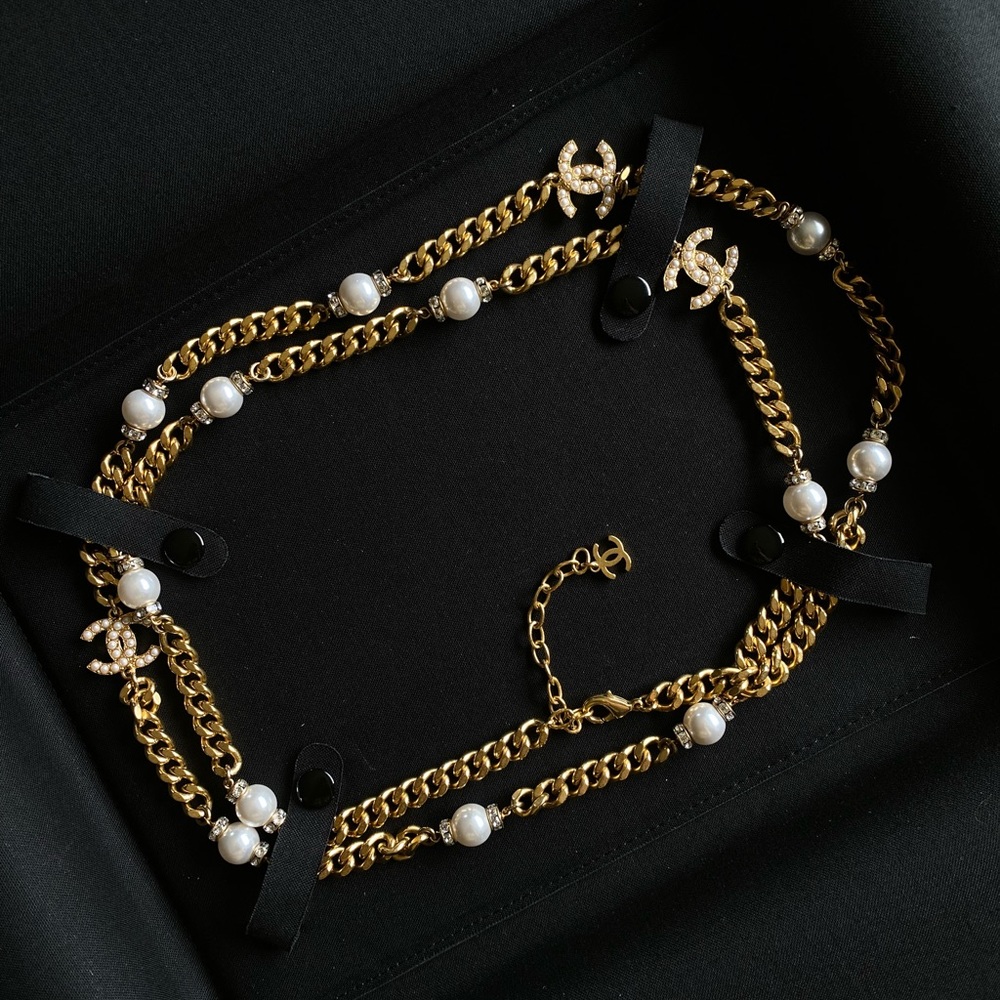 RARE Chanel Gold Pearl CC Long Necklace